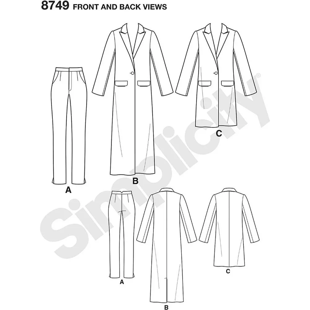 Simplicity Sewing Pattern 8749 MIMI G Coat Pants Trousers Size 20w-28w‎